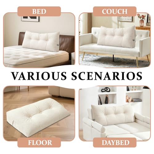 Triangular Wedge Headboard Pillow Twin XL - Ivory White Cushion 39x4.7x15.7in