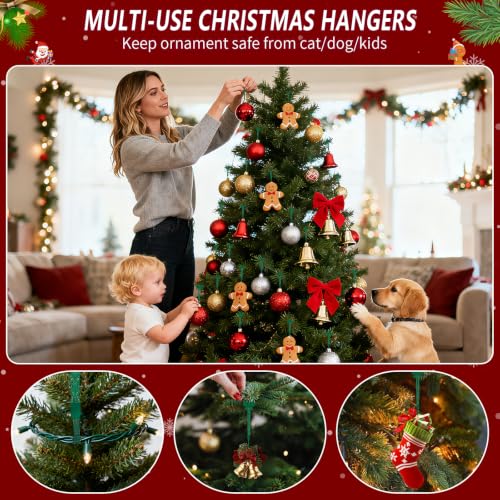 ANGAR 48-Pack Christmas Ornament Hooks, Adjustable No-Slip Green Hooks