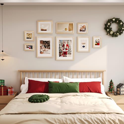 Natural Solid Wood 8x10 Picture Frame Set of 4 - Wall & Tabletop Display
