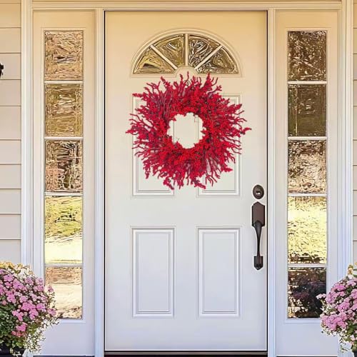 Trfdhm 20in Artificial Berry Christmas Wreath Red01 Front Door Decor