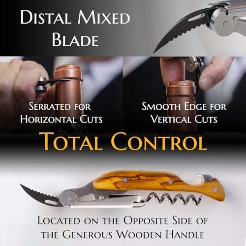 FALCORK® Professional One-Step Wine Corkscrew with Olive Wood Handle