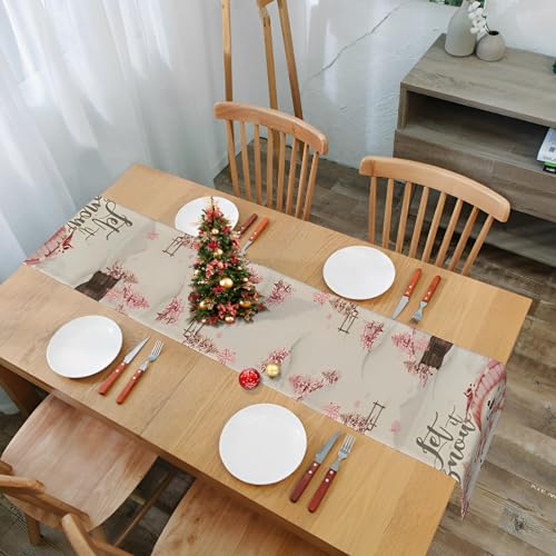CHAIYA 13x72 Inch Xmas Tree Runner Let It Snow Pink Snowman Holiday Table Runner