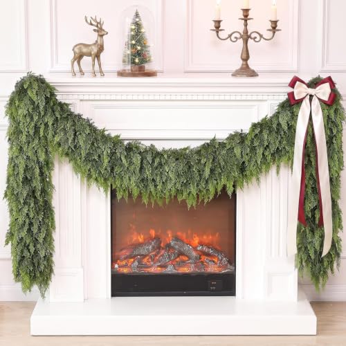FOTEEWL 2 Pcs 6 ft Artificial Cedar Garland for Mantle Christmas Decor - 6FT / 2
