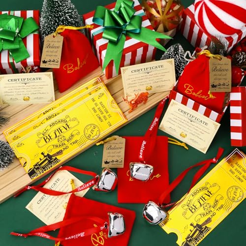 4-Piece Believe Sleigh Bell Set with Gift Bags and Holiday Keepsakes
