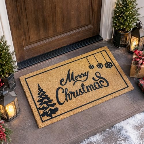 OurWarm Christmas Door Mat Outdoor 30x17 Inch Coir Welcome Doormat - Festive Holiday Entryway Decor