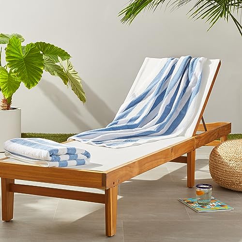 Large 30x60 Cabana Stripe Beach Towels, 100% Cotton, 2-Pack - Sky Blue