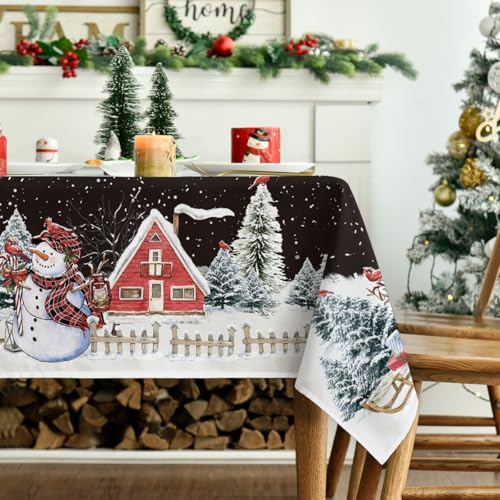 Horaldaily Christmas Tablecloth 60 x 120 Black Rectangular SnowmanPattern