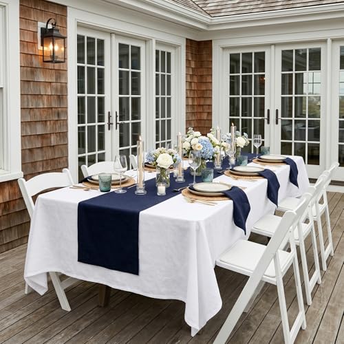 Solino Home Navy Linen Table Runner 14x90 Inches - 100% European Flax, Handmade