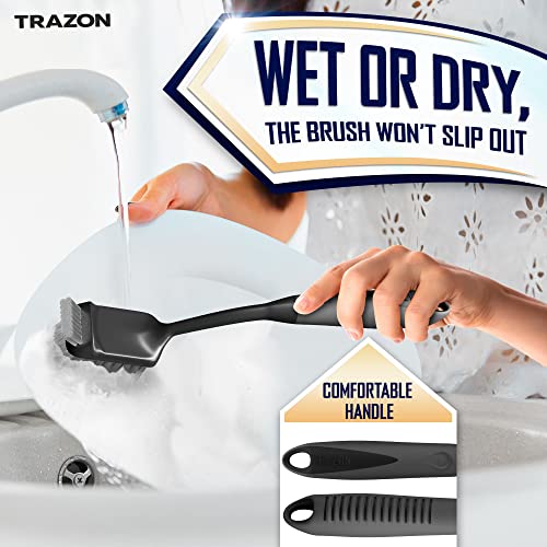 4-Piece Kitchen Dish Brush Set with Non-Slip Long Handle - Black