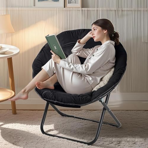 Faux Fur Saucer Chair, Foldable Moon Chair for Bedroom and Dorm