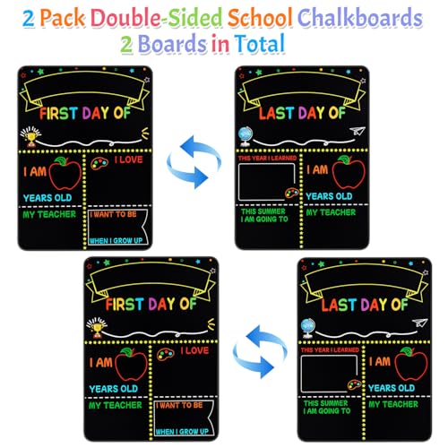 First and Last Day of School Sign Set with Chalk Markers - 2 Pack Reusable