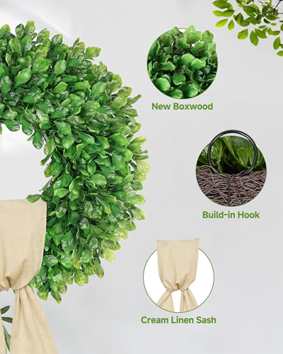 20-Inch Artificial Boxwood Wreath - UV Protected Greenery for Front Door