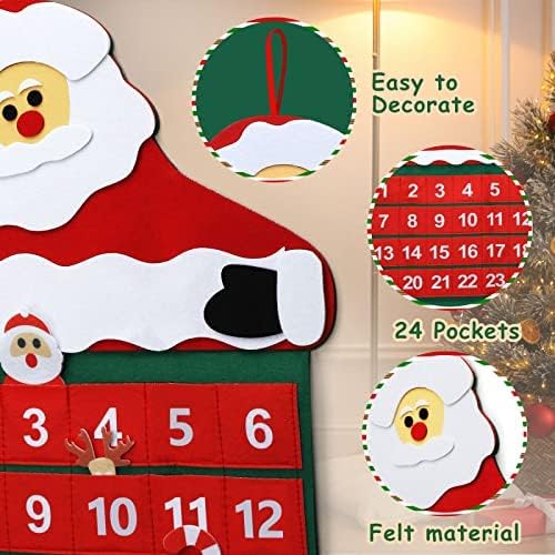 TOY Life Christmas Advent Calendar - 24 Pocket Countdown Calendar for Kids | Felt Santa Decoration