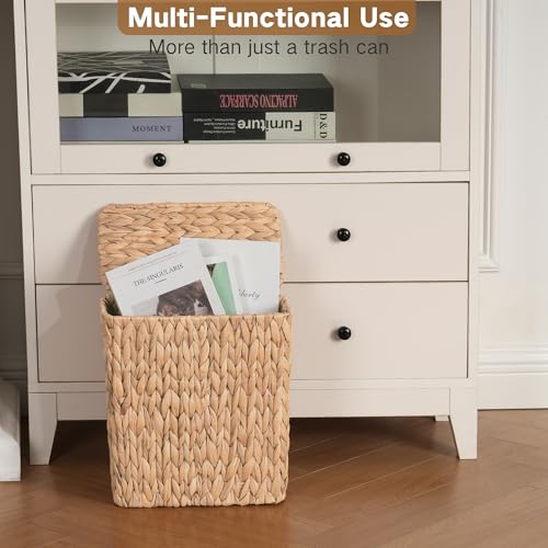 Natural Wicker Trash Can with Lid 3-Gallon Water Hyacinth Waste Basket