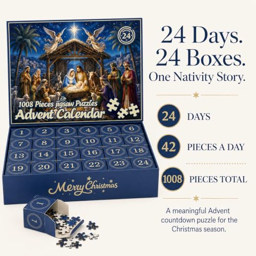 Nativity Advent Calendar Jigsaw Puzzle for Adults - Christmas Countdown 1008 Pieces