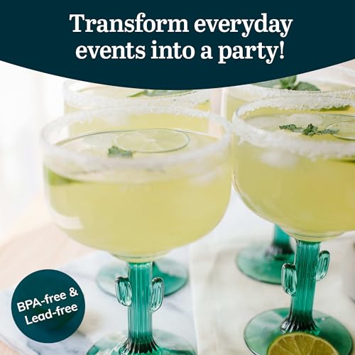 Cactus Margarita Glasses 16 Oz - Set of 4 Stemmed Cocktail Glassware