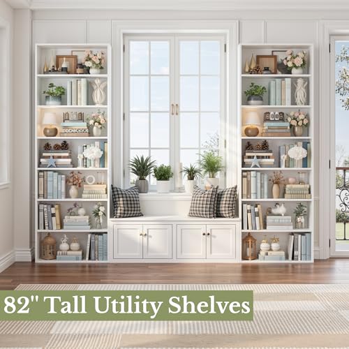 82-Inch 7-Tier Tall Bookshelf, Open Display Bookcase for Living Room