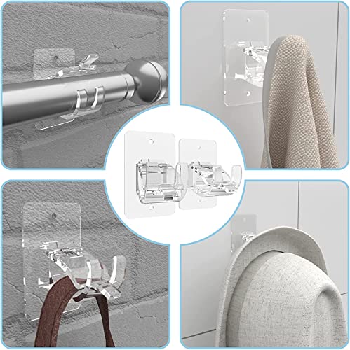No-Drill Self-Adhesive Curtain Rod Brackets - Clear Holders (2 Pack)