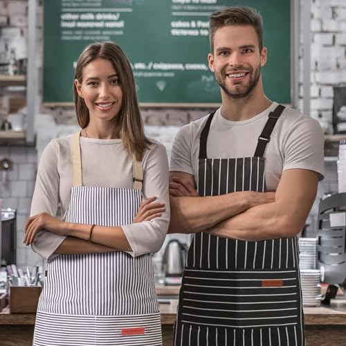 Adjustable Bib Aprons with 2 Large Pockets - 2 Pack, Cotton-Polyester Blend