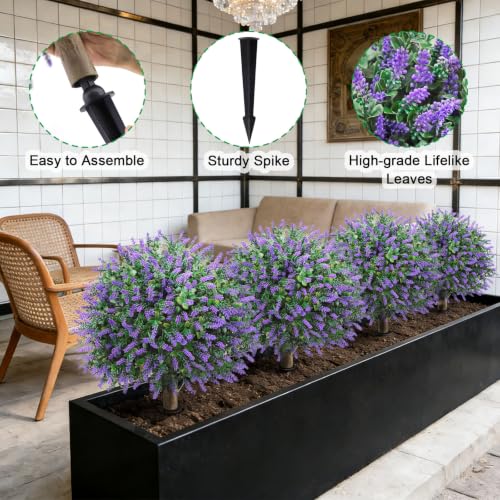 22-Inch Artificial Lavender Topiary Ball Trees, UV Resistant 2-Pack