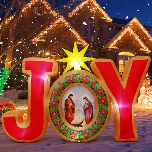 7.87FT Christmas Inflatable Nativity Scene Joy Jesus Outdoor Decor with LEDs