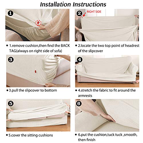 Stretch Fit Chair Slipcover with Ottoman Cover - Biscotti Beige