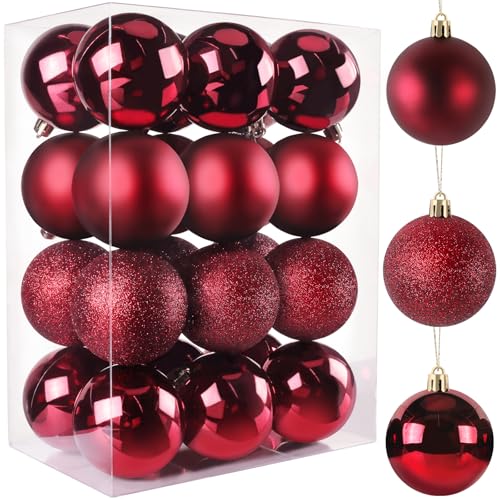 24-Pack 2.5-Inch Red Christmas Ball Ornaments - Matte, Glitter & Shiny
