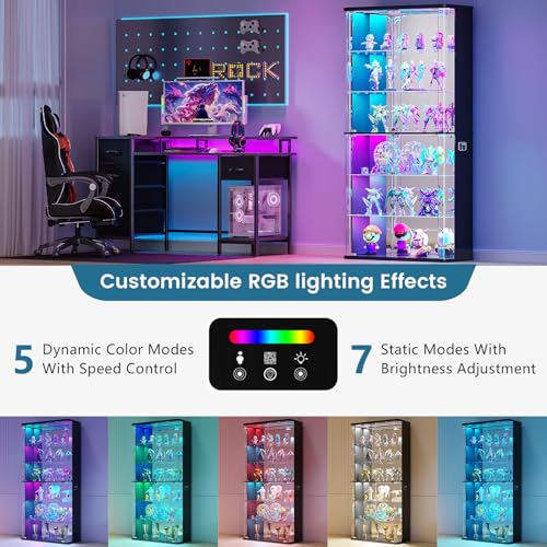 6-Tier 71-Inch Tall Glass Display Cabinet with RGB Lights and Motion Sensor