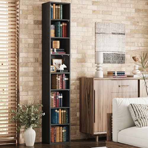 8-Tier Tall Narrow Bookshelf, 71-Inch Compact Floor Standing Storage Unit