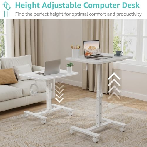Adjustable Rolling Laptop Desk, C-Shaped Mobile Bedside Table with Wheels