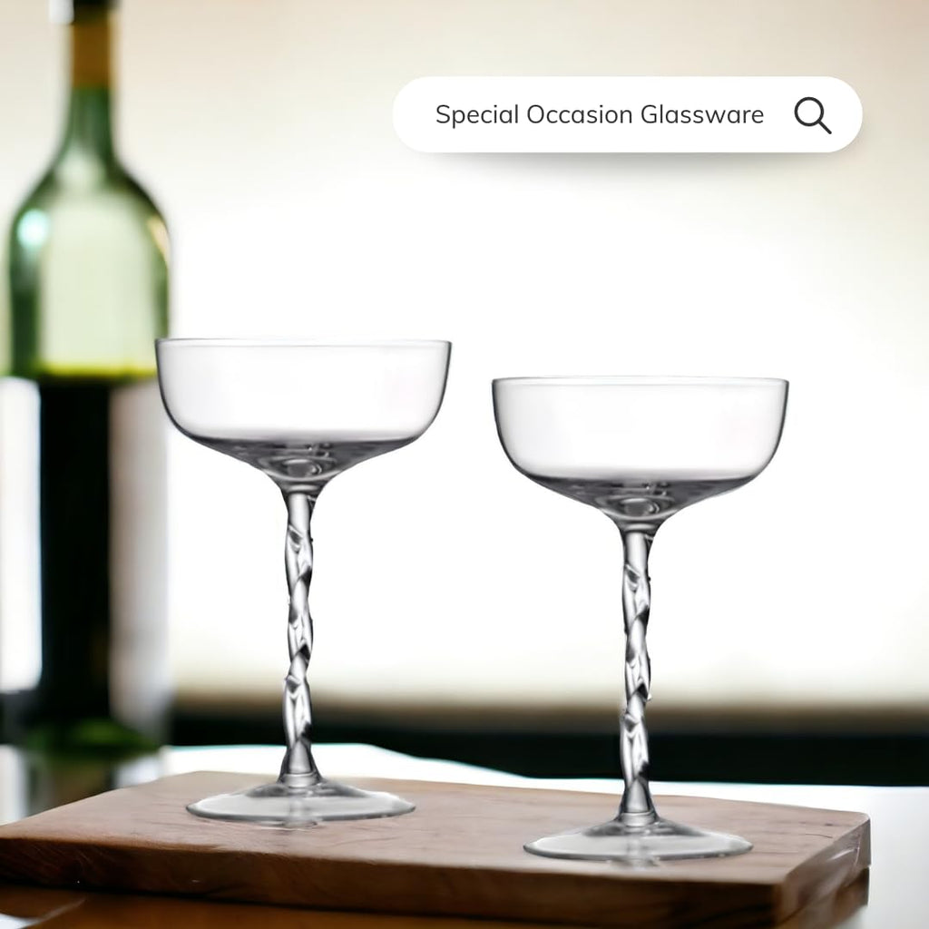 Ninth Calico Crystal Cocktail Coupe Glasses, Set of 4, Elegant Stemware for Parties and Special Occasions, Large, Clear, NC-004