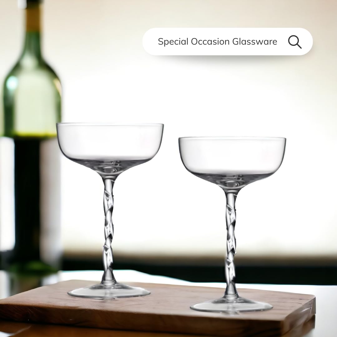 Ninth Calico Crystal Cocktail Coupe Glasses, Set of 4, Elegant Stemware for Parties and Special Occasions, Large, Clear, NC-004