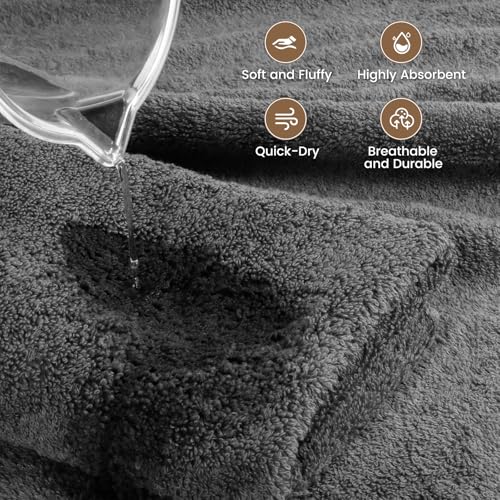 4-Pack Cotton Bath Towels with Hanging Loop, Gray 55x27 Inch Set
