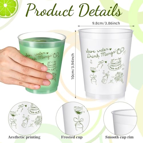 Margarita and Matrimony Bachelorette Party Cups, 16oz Frosted Plastic, 16Pk