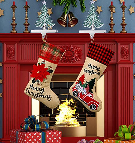 Houdezhu Tree 2 Pack Christmas Stocking Holders for Mantel – Weighted Metal Hooks