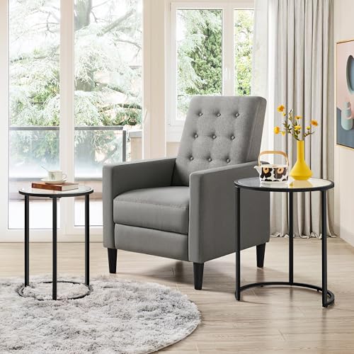 2-Piece Round Nesting Side Table Set with Tempered Glass Top