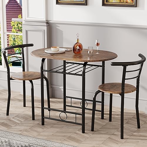 3-Piece Round Kitchen Dining Table Set with Built-in Wine Rack