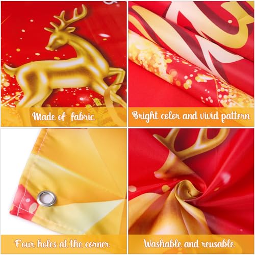 Tiamon Merry Christmas Backdrop 72.8 x 43.3 in Red Gold with White Rope