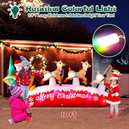 Danxilu 10FT Santa Sleigh Inflatable with Reindeer & LED Lights - Christmas Decor