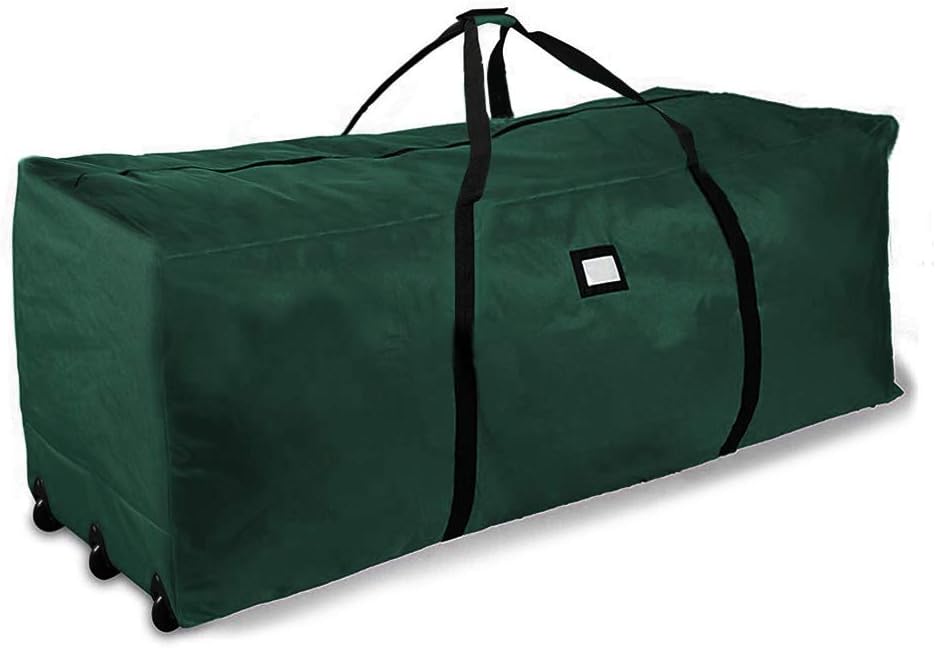 Primode Rolling Tree Storage Bag - Heavy Duty Holiday Tree Container with Wheels | Fits Up to 9 ft, Green, 28" H x 16" W x 60" L