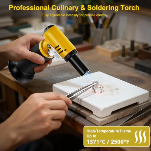 Refillable Butane Kitchen Torch with Fuel Gauge - Adjustable 2500°F Flame