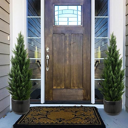 4ft Artificial Cedar Topiary Trees - UV Resistant Faux Plants (2 Pack)
