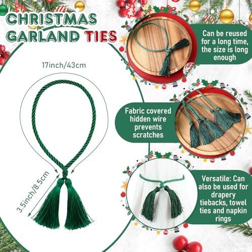 Zhengmy 30 Pcs 24in Christmas Garland Ties with Tassels, Green - Twistable Wire Ends