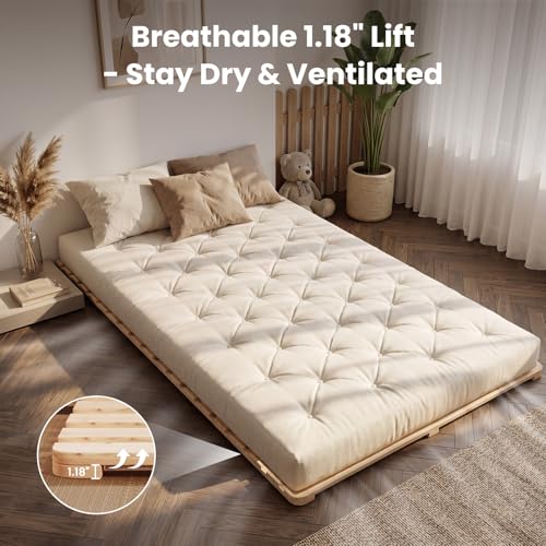 Foldable Solid Wood Floor Bed Frame for Twin Mattress - Tatami Style