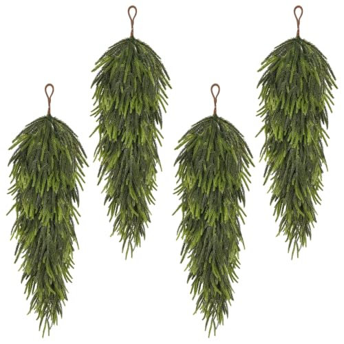 SpringTalk 35-inch Large Christmas Teardrop Swags, 4 Pack - Deep Green Norfolk Pine Holiday Decor