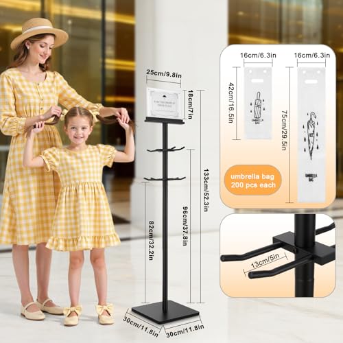 Wet Umbrella Bag Dispenser Stand with 400 Disposable Bags & Sign Holder