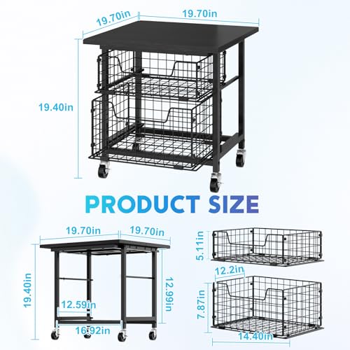 Mini Fridge Stand with 2 Drawers - Heavy Duty Mobile Refrigerator Cart