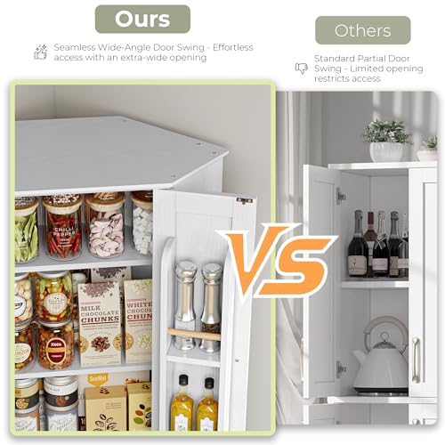 72-inch Farmhouse Corner Pantry Cabinet with Adjustable Shelves, White