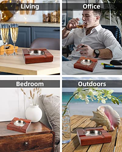 Square Wooden Cigar Ashtray with Stainless Steel Liner for Indoor and Outdoor