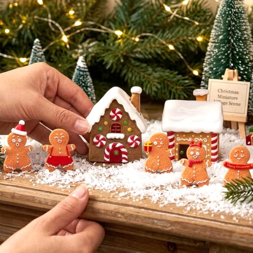 Gingerbread Man Ornament Kit – 6 Mini Figures & 2 House Models for Christmas DIY
